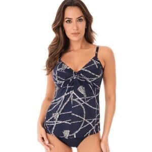 NWT MiracleSuit Tankini Top Women's Size 8 Thoroughbred Love Knot Navy White